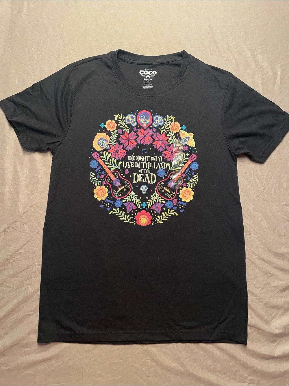 Disney/Pixar Coco Black 'Live In The Land of the Dead' Floral Graphic Tee - Sz M